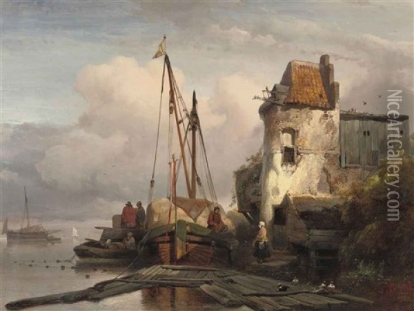 Unloading The Cargo At The Quay Oil Painting - Wijnand Jan Joseph Nuyen