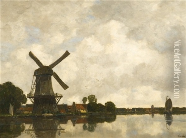 Dutch Landscape With A Windmill Oil Painting - Gilbert Von Canal