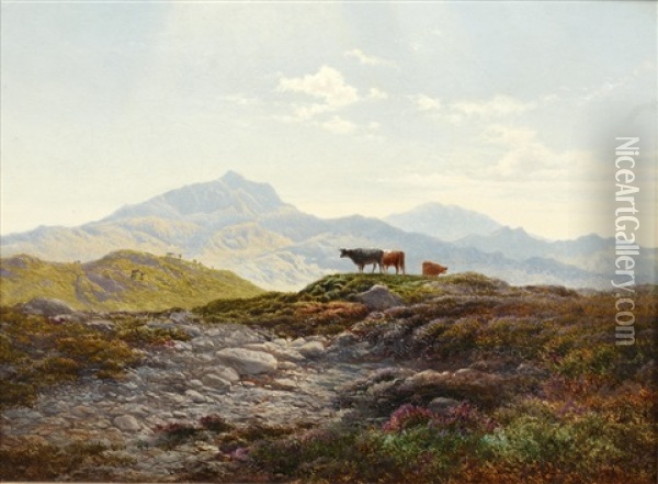 Cattle In A Highland Landscape Oil Painting - Arthur Gilbert