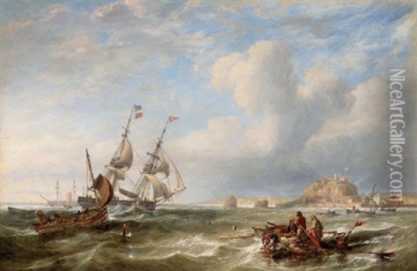 Shipping Off St. Helier, Jersey Oil Painting - John Wilson Carmichael