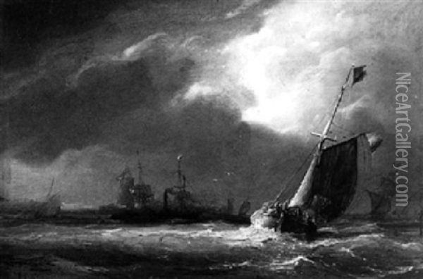 Sailing Vessels On A Choppy Sea Oil Painting - Christian Cornelis Kannemans