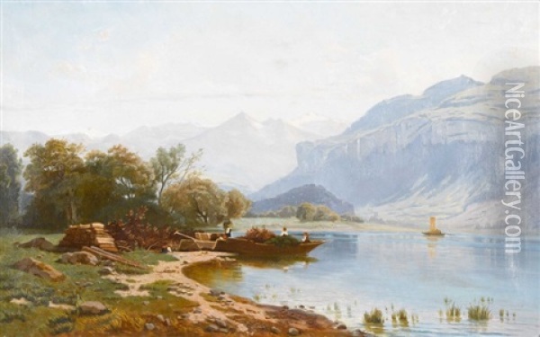 Sommerliche Uferpartie Bei Brienz Oil Painting - Friedrich Zimmermann