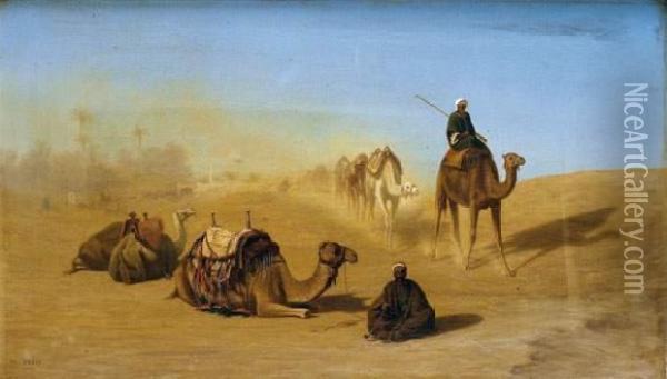 Caravane Dans Le Desert Oil Painting - Ch. Theodore, Bey Frere