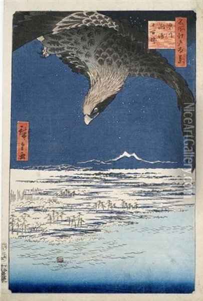 Oban-tate-e Holzschnitt Aus Der Serie Meisho Edo Hakkei (100 Ansichten Von Edo), Titel Fukagawa Susaki Jumantsubo, Verlag Uoya, Zensursiegel Aratame, Datumssiegel/5, 2 Oil Painting -  Hiroshige