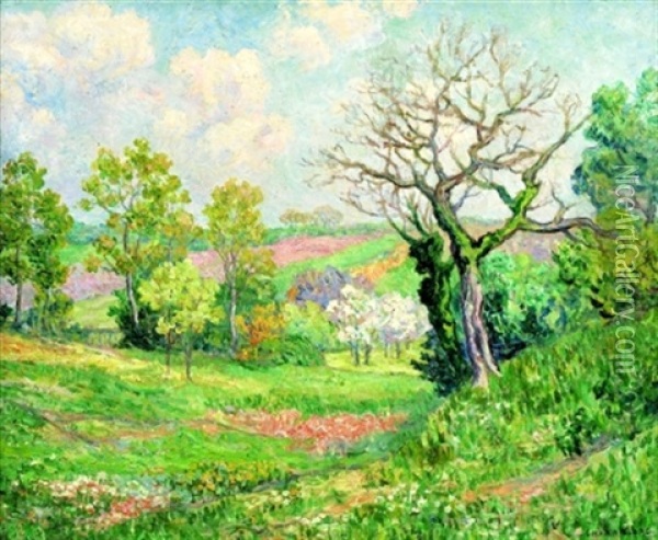 Vallon Au Printemps Oil Painting - Ernest Ponthier De Chamaillard