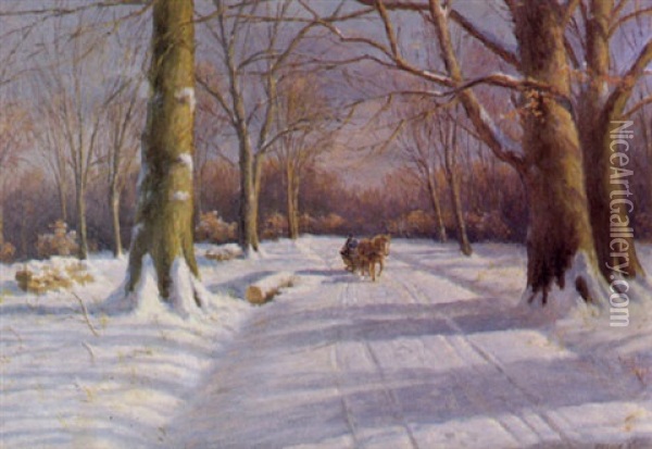 Winterwald Mit Pferdeschlitten Oil Painting - Alfred (Valdemar) Larsen