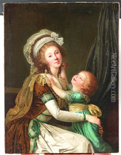 Portrait D'une Dame De Qualite Et De Son Fils Oil Painting - Adolf Ulrik Wertmuller