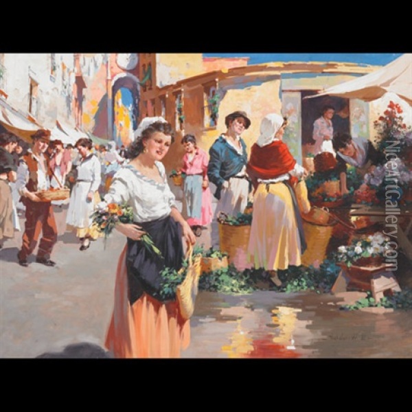 Market Day Oil Painting - W. Emerich Vizkelety