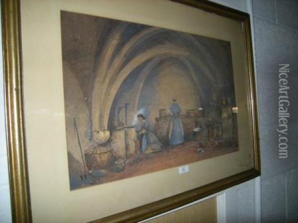 The Bishop's Palace Kitchen Oil Painting - Robert Elwes Of Congham