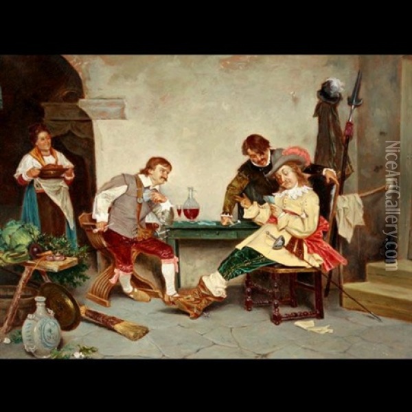 The Card Players Oil Painting - Tito Conti