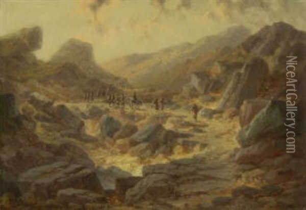 Ziehende Soldaten In Felsiger Gebirgslandschaft (albanien?) Oil Painting - Karl Haase