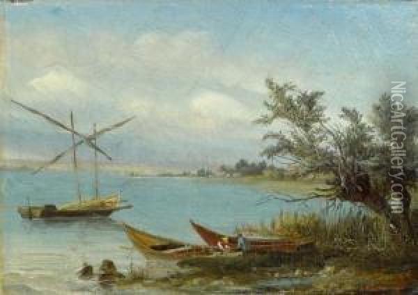 Seeufer Mit Fischerbooten Oil Painting - Johann Jakob Stadler