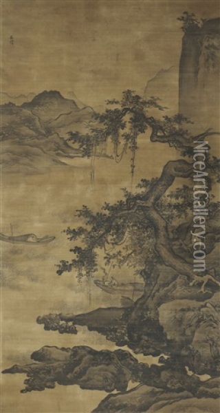 Fishermen Under Willow Tree Oil Painting -  Wu Wei