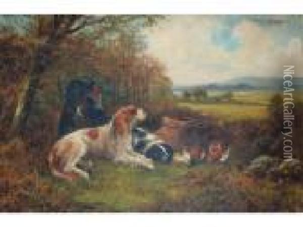 Gun Dogs With Game Oil Painting - Robert Cleminson