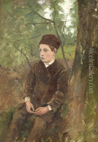 Portrait De Jeune Garcon Assis (+ Patsage, Verso) Oil Painting - Sir George Clausen