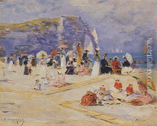 On The Beach At Etretat, France Oil Painting - Fernand Marie Eugene Legout-Gerard