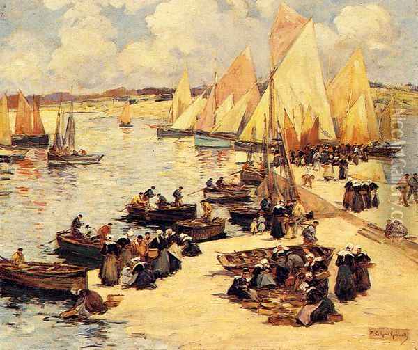 A French Harbor Oil Painting - Fernand Marie Eugene Legout-Gerard