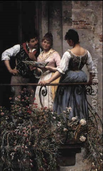 On The Balcony Oil Painting - Eugen von Blaas