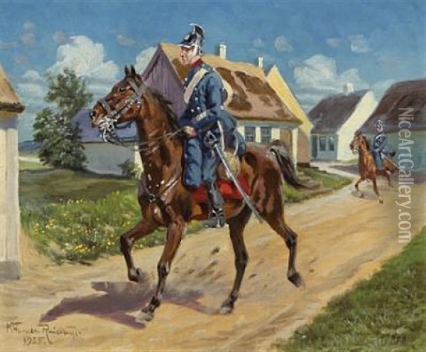 Dragoons On Horseback Oil Painting - Karl Frederik Christian Hansen-Reistrup