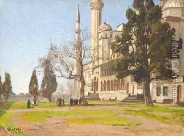 Vor Der Suleymaniye-moschee In
 Istanbul. Oil Painting - Georg Macco