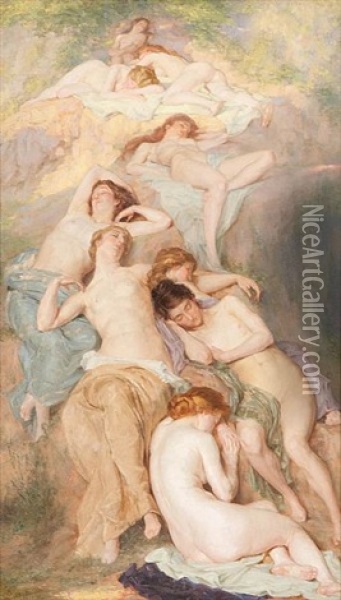 Sleaping Bacchantes Oil Painting - Auguste (Maurice Francois Giuslain) Leveque