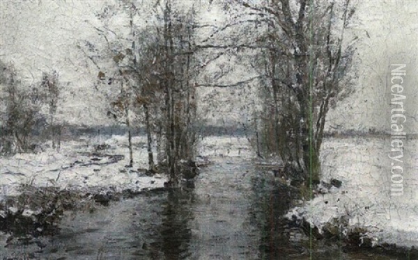 Winterstimmung Am Bach Oil Painting - Rudolf Hoeckner