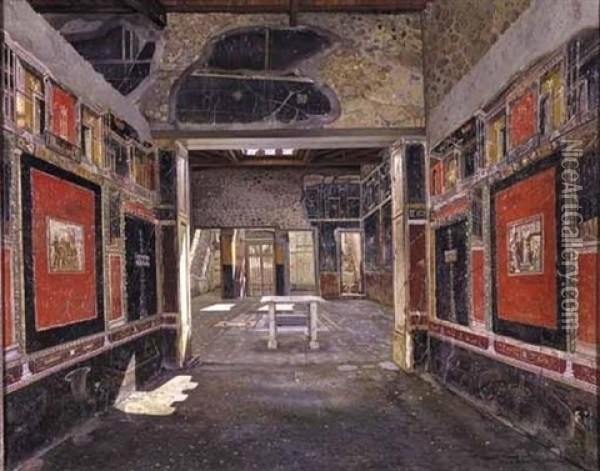 Interior At Pompei: Casa Di Lucrezio Frontone Oil Painting - Josef Theodor Hansen