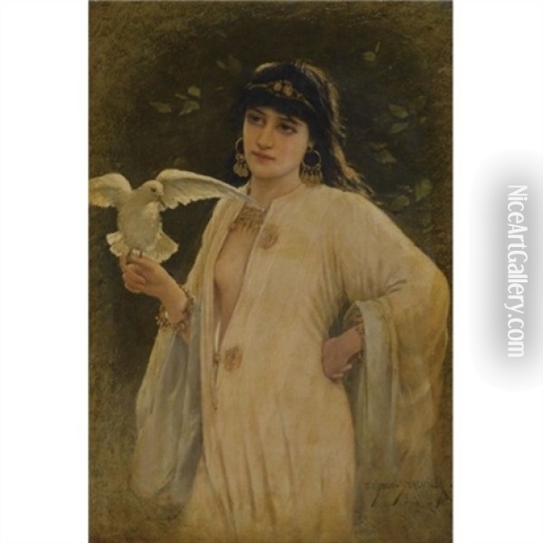 Girl Holding A Dove Oil Painting - Emile Eisman-Semenowsky