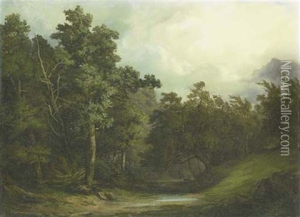 Interieur De Foret Avec Deux Cerfs Oil Painting - Alexandre Calame