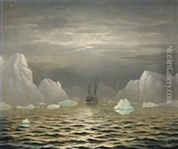 At The Icy Seas Of Greenland Oil Painting - Emanuel A. Petersen