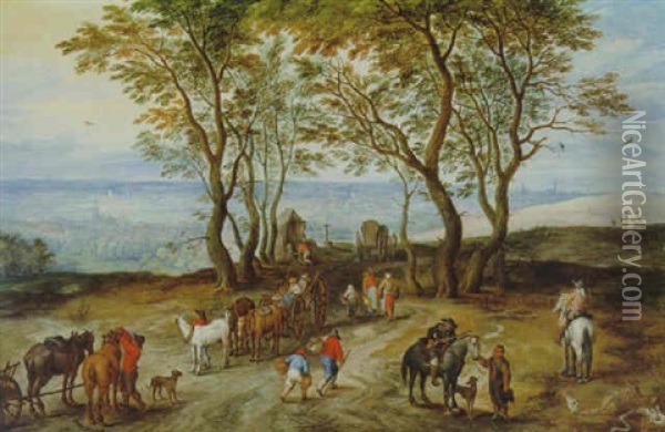 Weite, Flamische Landscaft Mit Reisenden Oil Painting - Joseph van Bredael