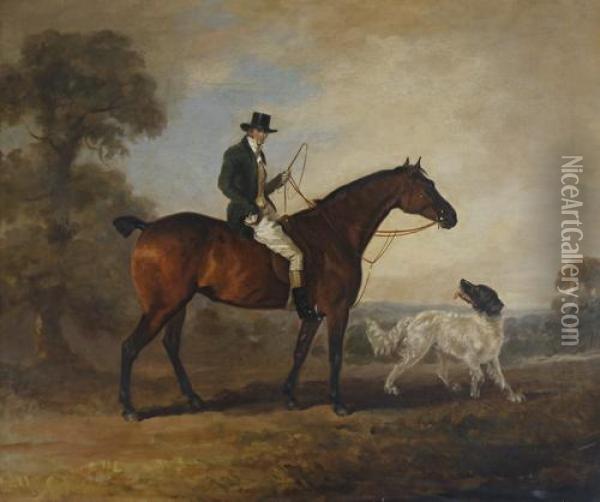 A Gentleman Seated Upon A Hunter With Spaniel Beside Oil Painting - Philip Reinagle