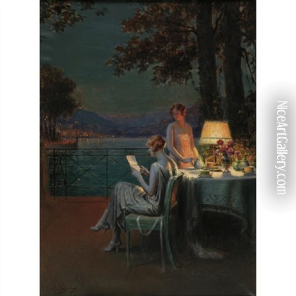 A Summer Evening On The Riviera Oil Painting - Delphin Enjolras