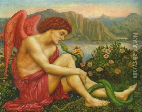 The Angel With The Serpent Oil Painting - Evelyn de Morgan