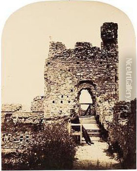 Ruined Tower With Figure In Foreground Oil Painting - Frederick Scott Archer