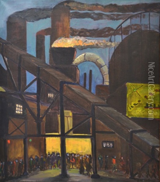 Factory At Night Oil Painting - Valenin Nagel