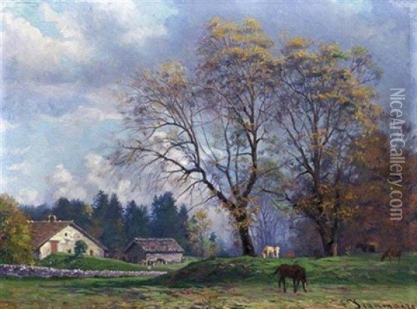 Jura. La Joux-perret Oil Painting - Edouard Jeanmaire