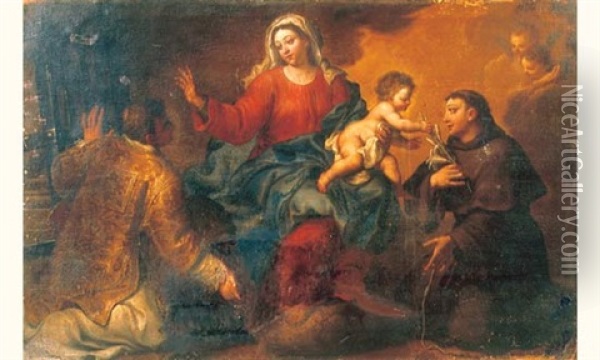 Vierge A L'enfant Entre Saint Laurent Et Saint Antoine Oil Painting - Bartolomeo Letterini