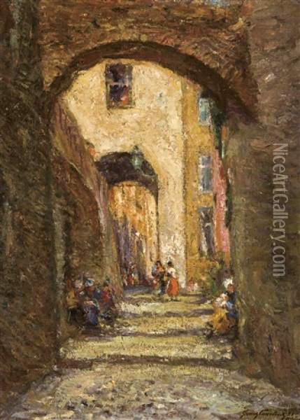 Vieille Ruelle A Menton Oil Painting - Franz Courtens