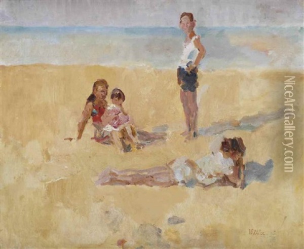 A Family On The Beach Oil Painting - Isaac Israels