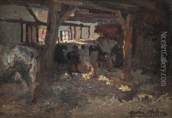 Vaches A L'etable Oil Painting - Marten Melsen