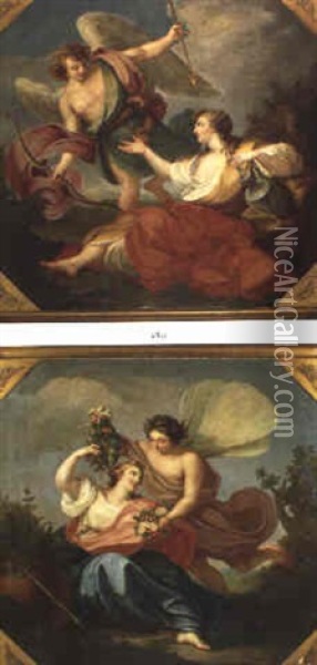 Flora And Zephyr  Cupid And Psyche Oil Painting - Michel-Ange Houasse