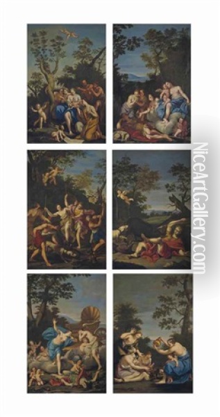 The Birth Of Adonis; Venus Enamoured Of Adonis; Venus And Adonis Hunting; Venus Discovers The Body Of Adonis; The Death Of Adonis; And Ablutions Over The Body Of Adonis (set Of 6) Oil Painting - Marc Antonio Franceschini