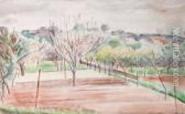 The Orchard Oil Painting - Bernard Meninsky