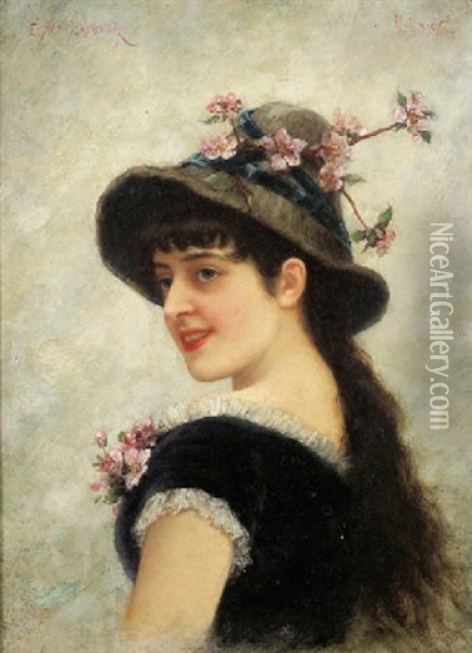 A Blossoming Beauty Oil Painting - Emile Eisman-Semenowsky