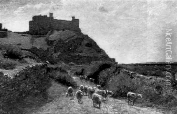 Sheep By Harlech Castle Oil Painting - James Stephens Hill