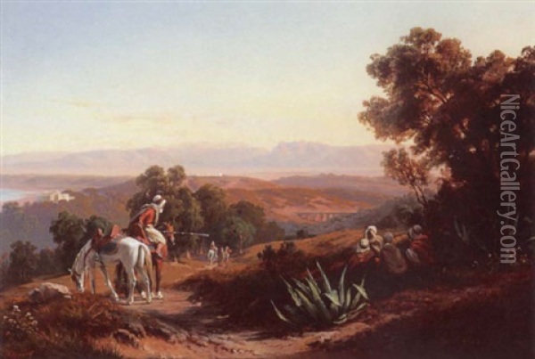 Bandits On A Mountain Track, Algeria Oil Painting - Curt Victor Clemens Grolig
