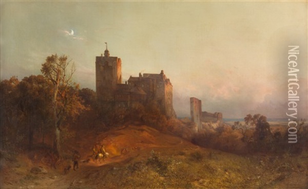 Burg Falkenstein In Der Abendsonne Oil Painting - Carl Hilgers