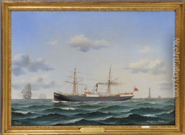 Transitional Steamship Lindisfarne (dundee) Oil Painting - Johann Vilhelm Ludwig Dahl