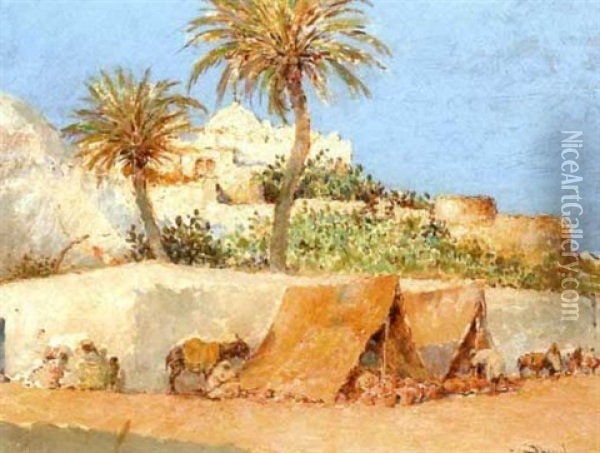 Campement Devant Les Remparts De Safi Oil Painting - Felipe Barantes Abascal